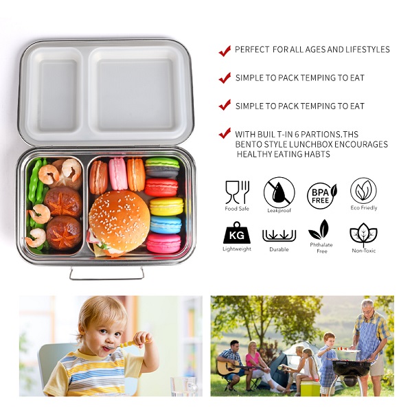 2 grids stainless steel lunch box